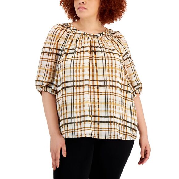 Calvin Klein Plus Size Lantern Sleeve Top - Picture 1 of 2